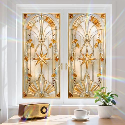 BVBOX Window Privacy Film Frosted Glass Window Sticker Window Film Static Glass Cling Tint Non-Adhesive for Home Door Decorative Frosting Cover 17.5 X 78.7 inch (1, Golden Arch, 17.5W X39.3L) - Image 3