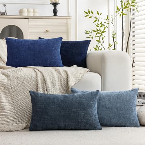Set of 4 Soft Textured Decorative Throw Pillow Covers 12X20 Inch Cozy Farmhouse Cushion Cover Square Accent Pillow Cases for Bed Couch Sofa Living Room, Blue Series by Cozoomy