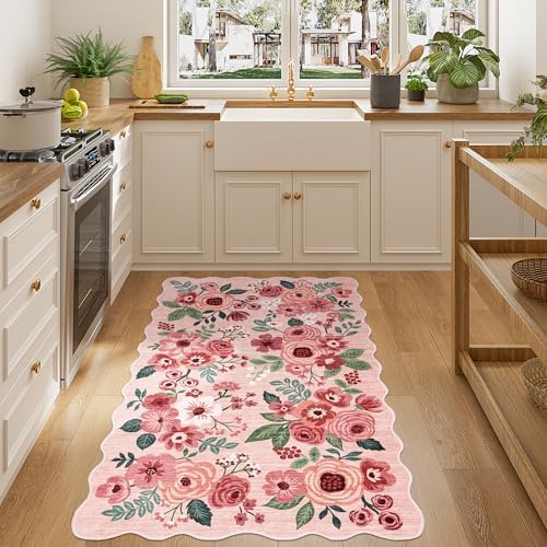 DUKINO 3x5 Area Rugs, Non Slip Floral Washable Rug for Bedroom, Pink - Image 5