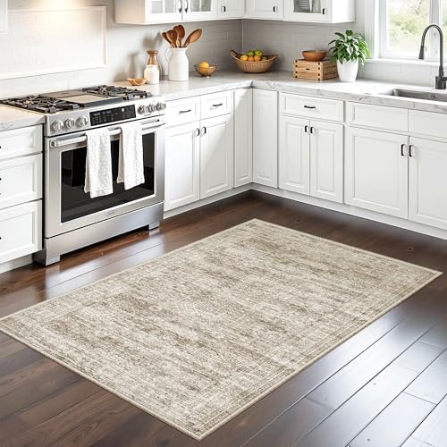 Soalmost 3x4 Rugs Non-Slip, Small Washable Kitchen Entryway Area Rug Brown - Image 2