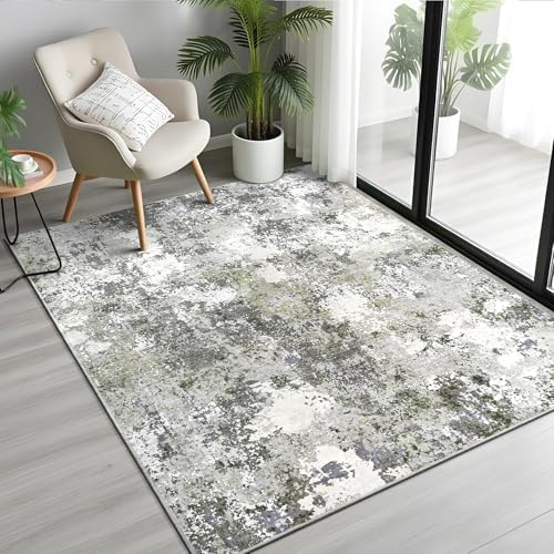 Modern Abstract 3x5 Washable Rug, Non Slip Area Rug, Soft Low Pile Ultra Thin Entryway Rugs, Stain Resistant Distressed Doormat for Indoor Entry, Living Room, Bedroom, Sage Green by Enqinar