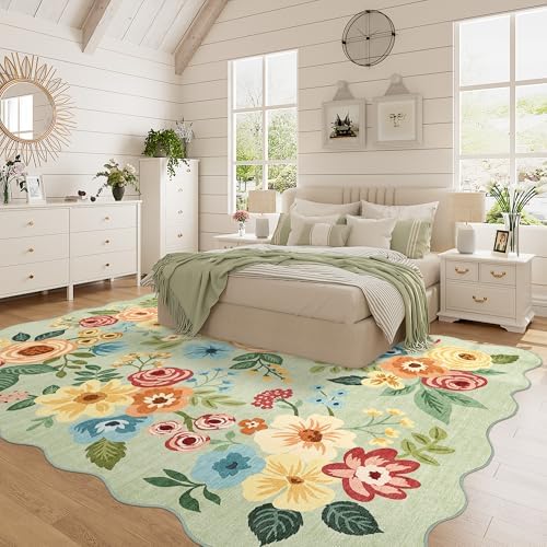 DUKINO 5x7 Area Rugs for Bedroom, Floral Washable Rug Non Slip, Green - Image 5