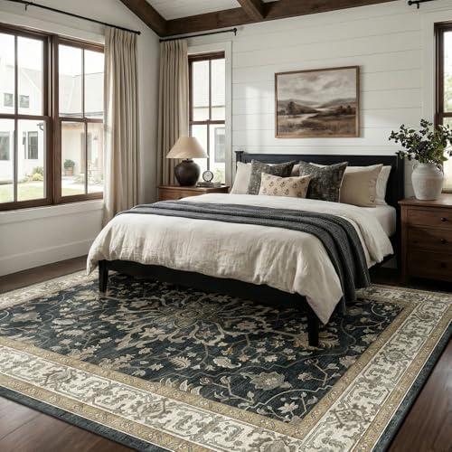 RELEANY Washable Area Rug, 7'x9', Black/Vintage/Beige - Image 2