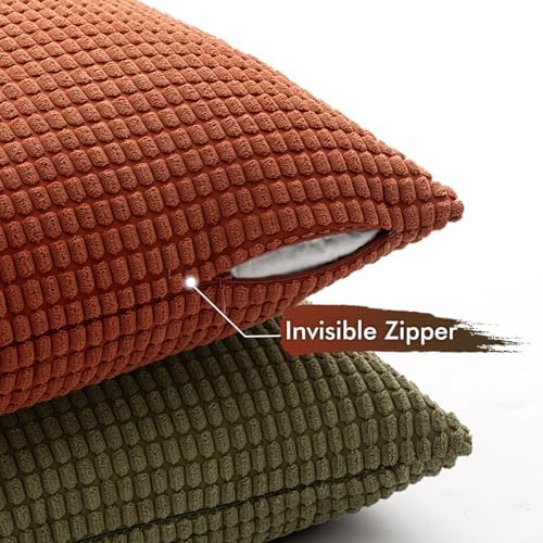 MIULEE Farmhouse Decorative Pillow Covers 18x18 Inch Set of 4 Brown Green - Image 5