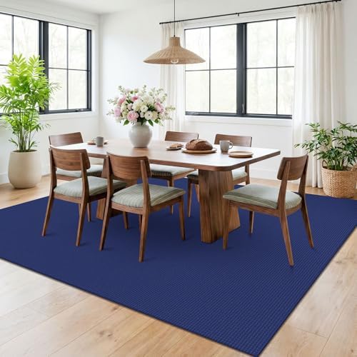KOZYFLY 6x9 Dining Room Rugs, Washable Area Rug for Living Room, Non Slip Rugs for Bedroom, Braided Floor Carpet for Nursery, Office, Cotton Rug Home Indoor Decor, Deep Navy Blue - Image 2