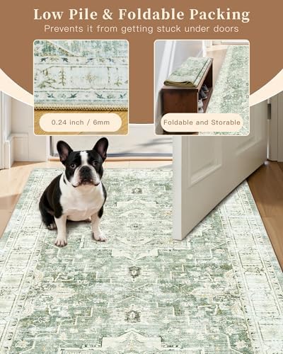 Madane Washable Runner Rugs 2x10 Long for Hallway Kitchen, Green/Ivory - Image 6