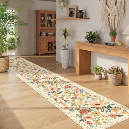 DUKINO 2x12 Washable Runner Rug, Non Slip Long Kitchen Rugs, Beige Yellow - Image 4