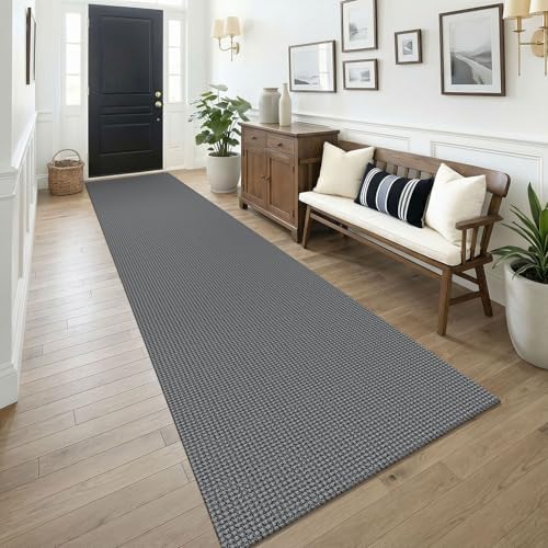 KOZYFLY 3x14 Runners Rugs for Hallway, Long Washable Runner Rug, Non Slip Rubber Backed Kitchen Runner, Flatweave Entryway Rug, Floor Carpet for Entry, Aisle, Hall, Grey/Dark Grey by KOZYFLY