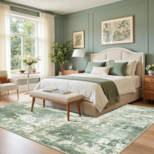 RELEANY Washable 10'x14' Abstract Area Rug for Living Room Light Green - Image 3