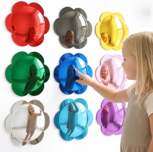 Mifoci 9 Pcs Sensory Wall Bubble Mirror Flower Shape Multi-Color Interactive Acrylic Convex Mirror for Wall Decor and Visual Tactile Stimulation for Classroom Home by Mifoci