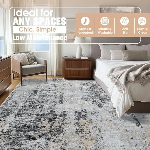 9x12 Area Rugs for Living Room Washable Bedroom Dining Room Black Grey Gold - Image 7