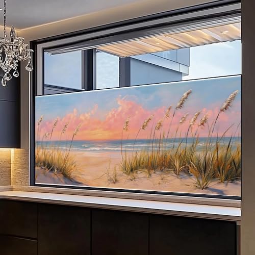 Window Privacy Film 39.37 x 17.3 in Beach Sunset Sea Oats Static Cling - Image 2