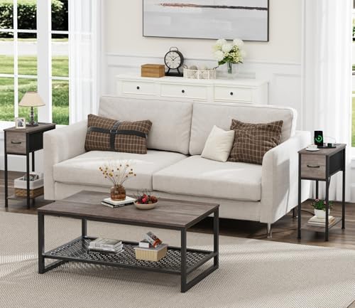 Vagusicc End Table with Charging Station, Narrow Side Table Nightstand with Fabric Drawer, Slim Nightstand for Bedroom, Small Bedside Table, Slim Sofa Side Table for Small Spaces, Greige - Image 6