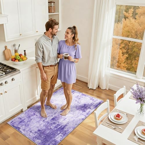 RELEANY Washable 3'x5' Abstract Area Rug for Living Room Purple - Image 2