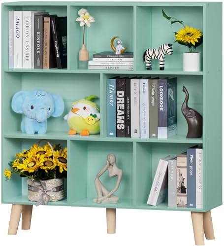 LEYAOYAO 8 Cube Bookshelf, Mid-Century Modern Book Shelf with Legs, Green by LEYAOYAO-Findtheshiningpointofyourideallife%EF%BC%81