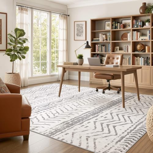 Nakagishi Area Rugs 9x12 Living Room: Washable Boho Large Neutral Modern Soft Farmhouse Rug Stain Resistant Indoor Non-Slip Accent Carpet for Bedroom Nursery Kids Playroom Office Dining Room- Gray - Image 5