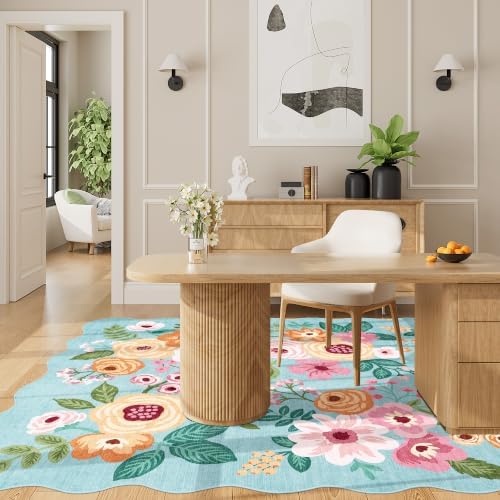 DUKINO 4x6 Area Rug, Non Slip Floral Washable Rug for Living Room, Teal - Image 7