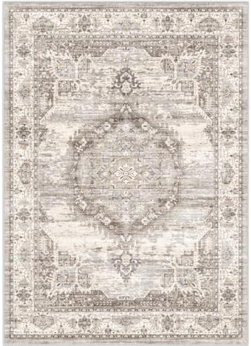 Washable Rugs 7x9 Area Rug：Large Rugs for Living Room - Oriential Distressed Printed Floral Carpet - Non Slip with Rubber Backing Area Rug 7'x9' Beige - Image 3