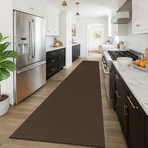 KOZYFLY 3x16 Runners Rugs for Hallway, Extra Long Washable Runner Rug, Non Slip Rubber Backed Kitchen Runner, Cotton Entryway Rug, Floor Carpet for Entry, Aisle, Hall, Brown/Dark Brown - Image 2