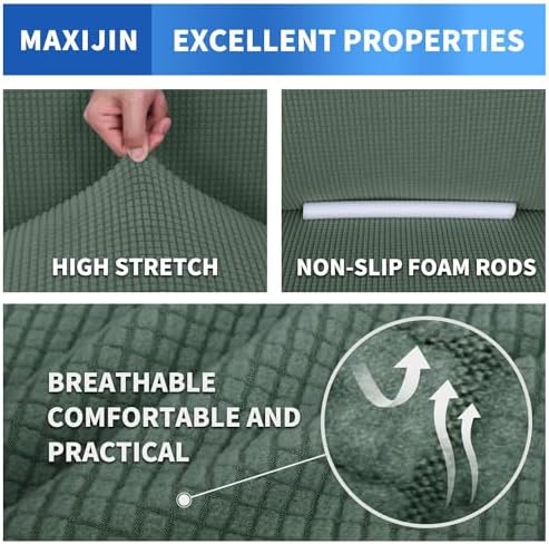 MAXIJIN Stretch Chair Cover Chair Slipcovers with Arms, 1-Piece Couch Sofa Chair Covers for Living Room, Non Slip Armchair Cover (31"-46") Furniture Protector Dogs Pet Friendly (Chair, Pea Green) - Image 4