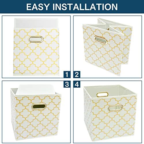 Fabric storage bins Cubes, Fabric Cube Organizer with Handle, Foldable Cube Bins for Cloth or Accessary Storage, 11x11x11, Set of 3, (Creamy-White Gold) - Image 6