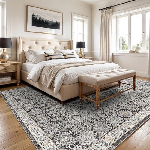 6x9 Area Rug Washable Vintage: Non Slip Living Room Carpet Black - Image 4