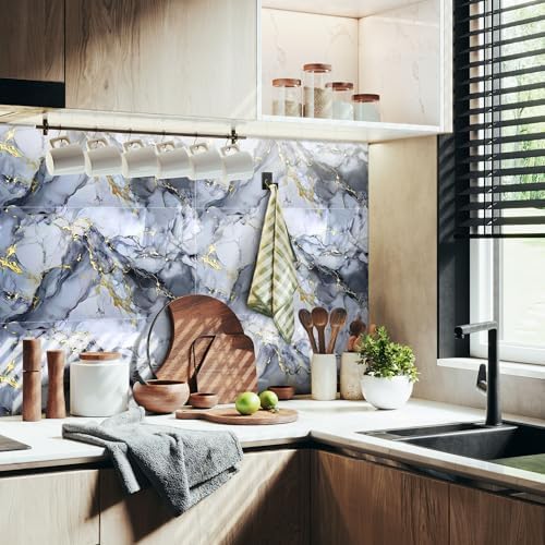 Vieshful 20 Pack 11.8"x23.6" Peel and Stick Backsplash Wall Panels, Self Adhesive Waterproof Back Splash Marble Tiles for Kitchen Bathroom, TV Walls, Living Room Blue (Not Real Tiles) - Image 2