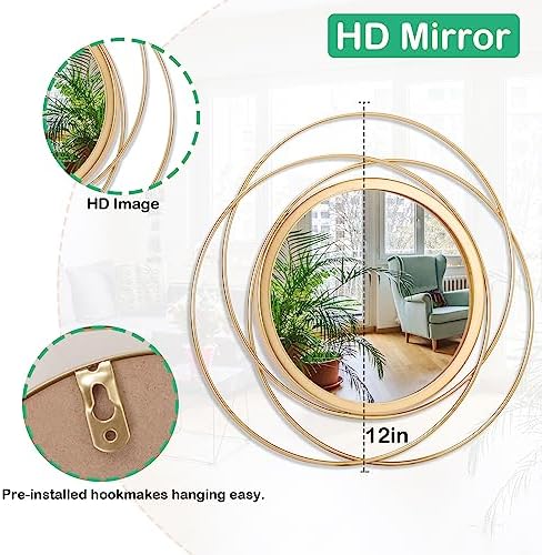 3 Set Gold Circle Mirrors for Wall Decor - Metal Art Small Round Mirror Sets - Hanging Wall Sculpture for Bedroom, Living Room, Entryway 12'' - Image 7