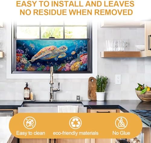 Cmialusie Sea Turtle Window Film 17.3 x 39.3 Inch Cling - Image 3