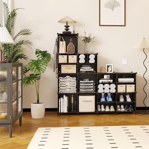 AWTATOS Cube Storage Closet Organizer Storage 12 Cube Shelves, Black - Image 5
