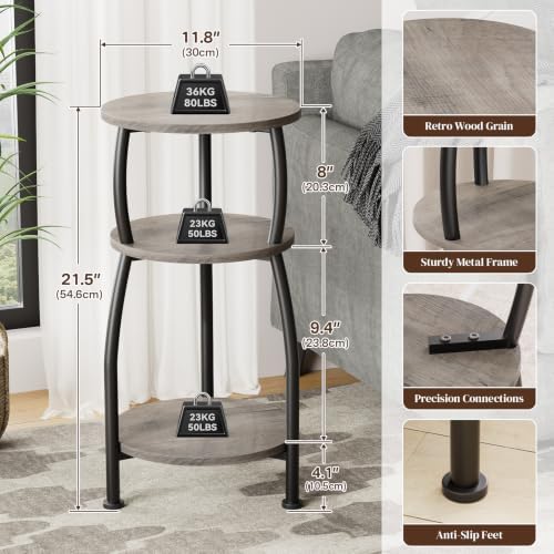 Small Round Side Table, 3-Tier Slim End Table for Small Spaces - Image 3