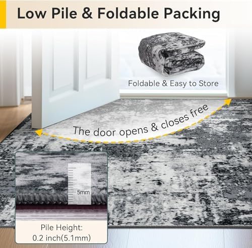 RELEANY Washable 5'x8' Abstract Area Rug for Living Room Black White - Image 6