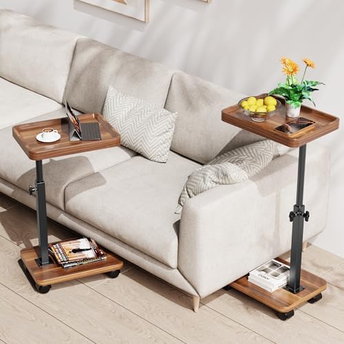 C Table with Wheels, Adjustable Height, 360° Swivel Bed Tray Table - Image 3