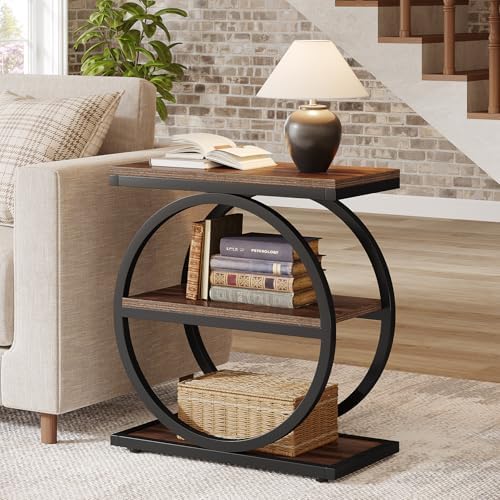 Tribesigns End Table, Narrow End Table with 3 Storage Shelves, Wood Side Table with Black Metal Frames, Industrial Small Sofa Side Table for Living Room, Slim Nightstand and Bedside Table for Bedroom - Image 3