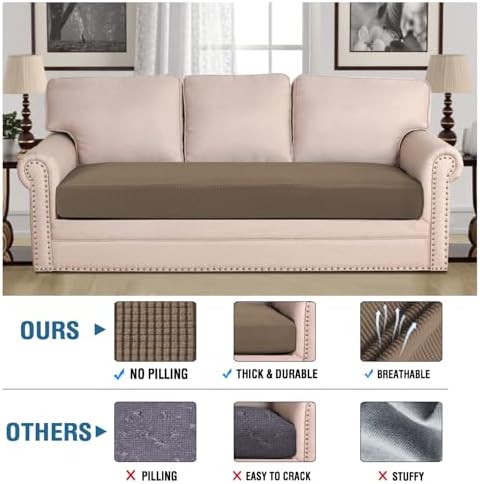 H.VERSAILTEX Super Stretch Individual Seat Cushion Covers Sofa Covers Couch Cushion Covers Slipcover Sets Thick Jacquard Textured Twill Fabric (1 Piece Sofa Cushion Cover, Macchiato) - Image 2