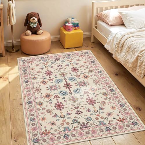 Rugxara 3x5 Entryway Rug,Pink Washable Area Rug - Image 2