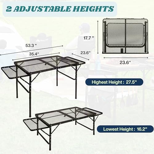 Folding Table w/ Carry Bag, Paper Towel Holder, Garbage Holder, Wing Panels, 3x2 FT Foldable Table for Portable Grill, Picnic, Outdoor, Beach, Small Folding Table Adjustable Height,Camping Table, BBQ - Image 2