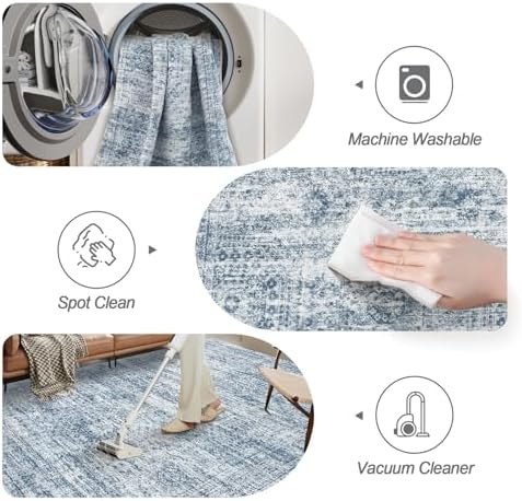 Soalmost Washable Area Rug 8x10 Large Soft Blue Rugs for Living Room - Image 4