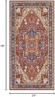 Moynesa Ultra-Thin Washable Kitchen Rugs, 2x4 Small Entryway Rug Door Mat Non Slip Stain Resistant, Oriental Throw Rug for Front Indoor Entrance Bathroom Laundry Room, Brown/Multi - Image 2