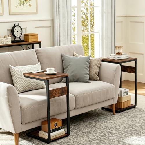 Wood Pedestal Small Sofa Side Table for Couch, C Shaped End Table ET-YB-BR1 - Image 2