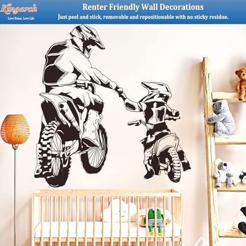 Motocross Wall Decals Peel and Stick, Dad Son Vinly Removable Wall Stickers & Murals, DIY Wall Art Decor for Children’s Baby Boys Girls Bedroom Nursery Classroom Playroom - Image 4