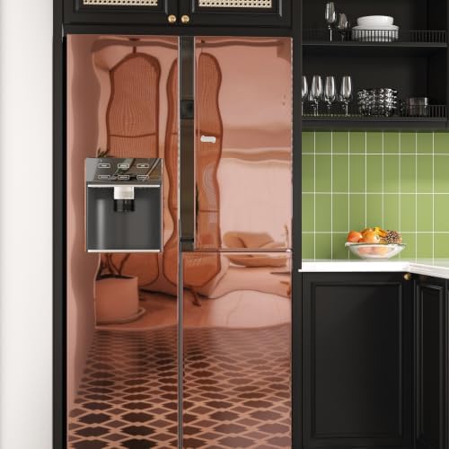 Gold Glossy Metallic Wallpaper Reflective Flexible Mirror Sheet Kitchen Non Glass Adhesive Vinyl Gold Contact Paper for Cabinets Peel and Stick Mirror Stickers for Appliance Crafts 15.7''x80'' - Image 7