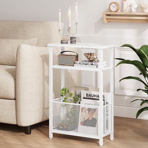 MMEOLUOOK Narrow Side Table with Storage Basket Skinny End Tables for Smalls Spaces 3 Tier Sofa Table Small Nightstand Slim Bedside Table for Living Room Bedroom White MLBZ22W - Image 6