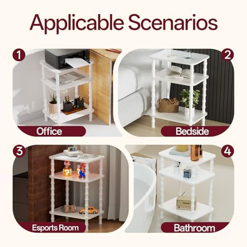 Side Table,Living Room End Tables with 3-Tier,Small Nightstand Table for Small Spaces,Sofa Side,Bedside, Bathroom,Coffee Table,Modern Bedside Table,Stable Frame,Easy Set Up (White) - Image 6