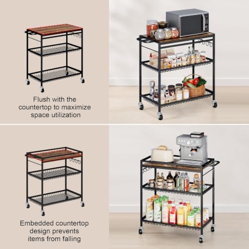 Microwave Kitchen Cart – 3 Tier Rolling Kitchen Utility Cart for Microwave Table Stand, Coffee Cart, Bar Cart, Kitchen Appliance Storage with Adjustable Shelf & Lockable Wheels, 34.25" L x 33.46" H - Image 4