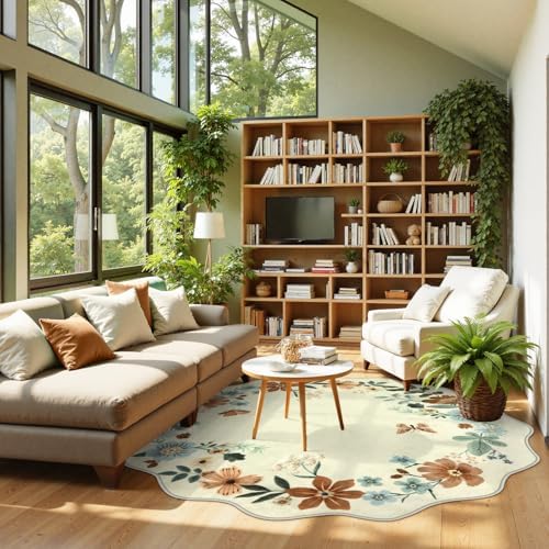 Lahome Floral Washable Round Area Rug, Round Rug 5ft Soft Non-Slip - Image 2