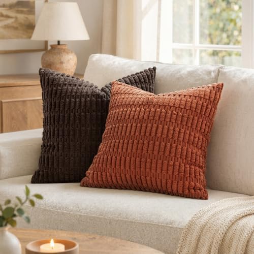 MIULEE Fall Corduroy Decorative Throw Pillow Covers 12x12 Rust Pack of 2 - Image 6