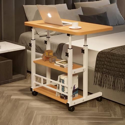 VebaCidi Medical Overbed Bedside Table with Two Shelves and Wheels (Hospital and Home Use), 31 1/2" Desk with Non Tilt Wooden Top, Adjustable Height (Walnut) by VebaCidi