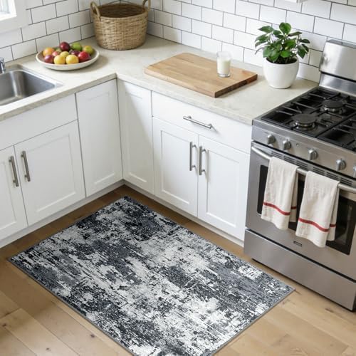 RELEANY Washable 3'x4' Abstract Area Rug for Living Room Black White - Image 3