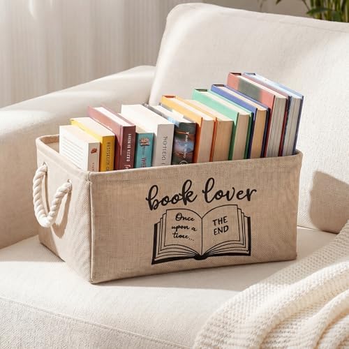 Marsui Book Lover Gifts Book Storage Basket, Reading Corner Organizer Supplies Classroom Storage Bin Bookish Accessories Bookworm Gift for Teacher Club Members Student Reading Corner Accessories - Image 2